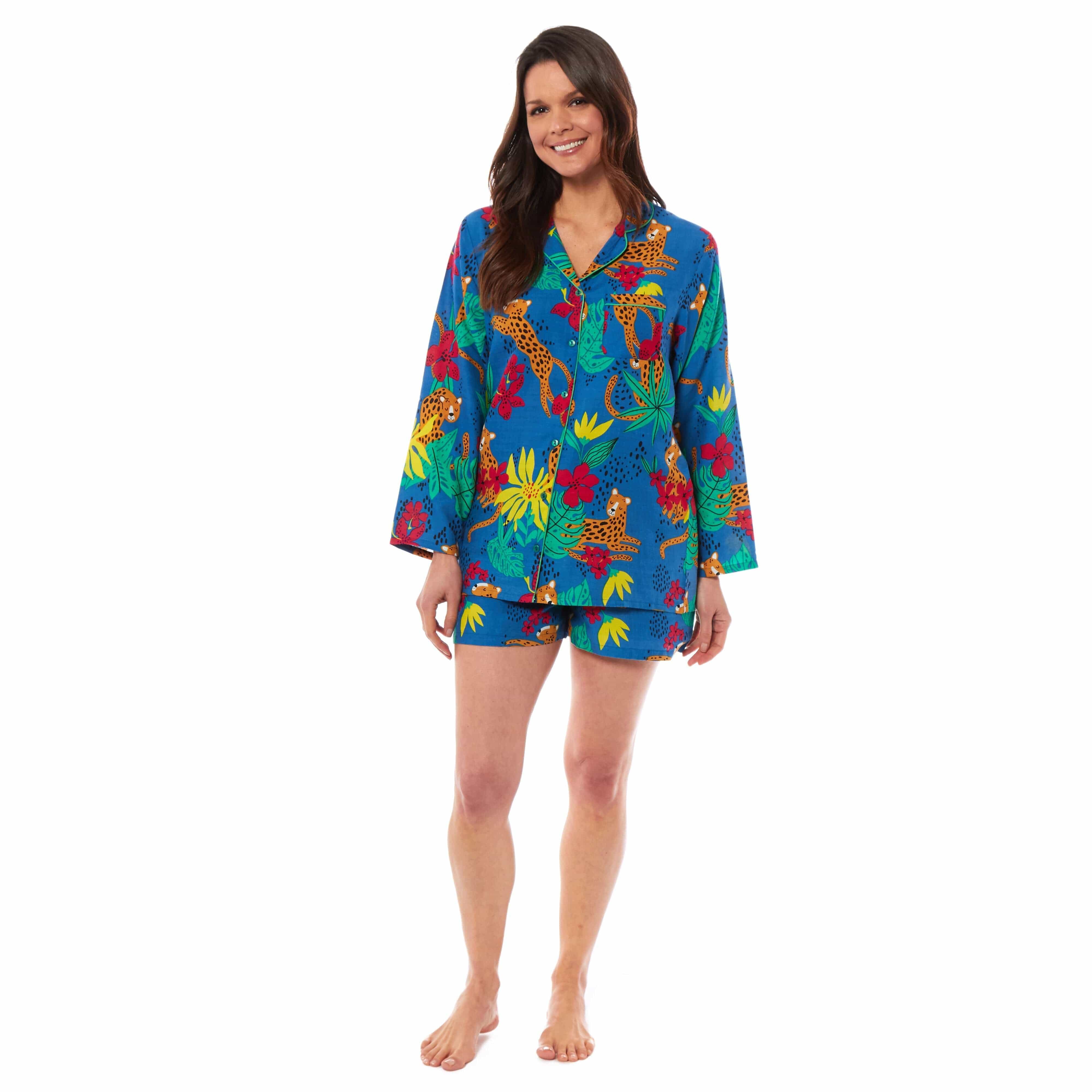 Women's Jaguar Jungle Leopard Short Pyjama Set Button Up Sleepwear