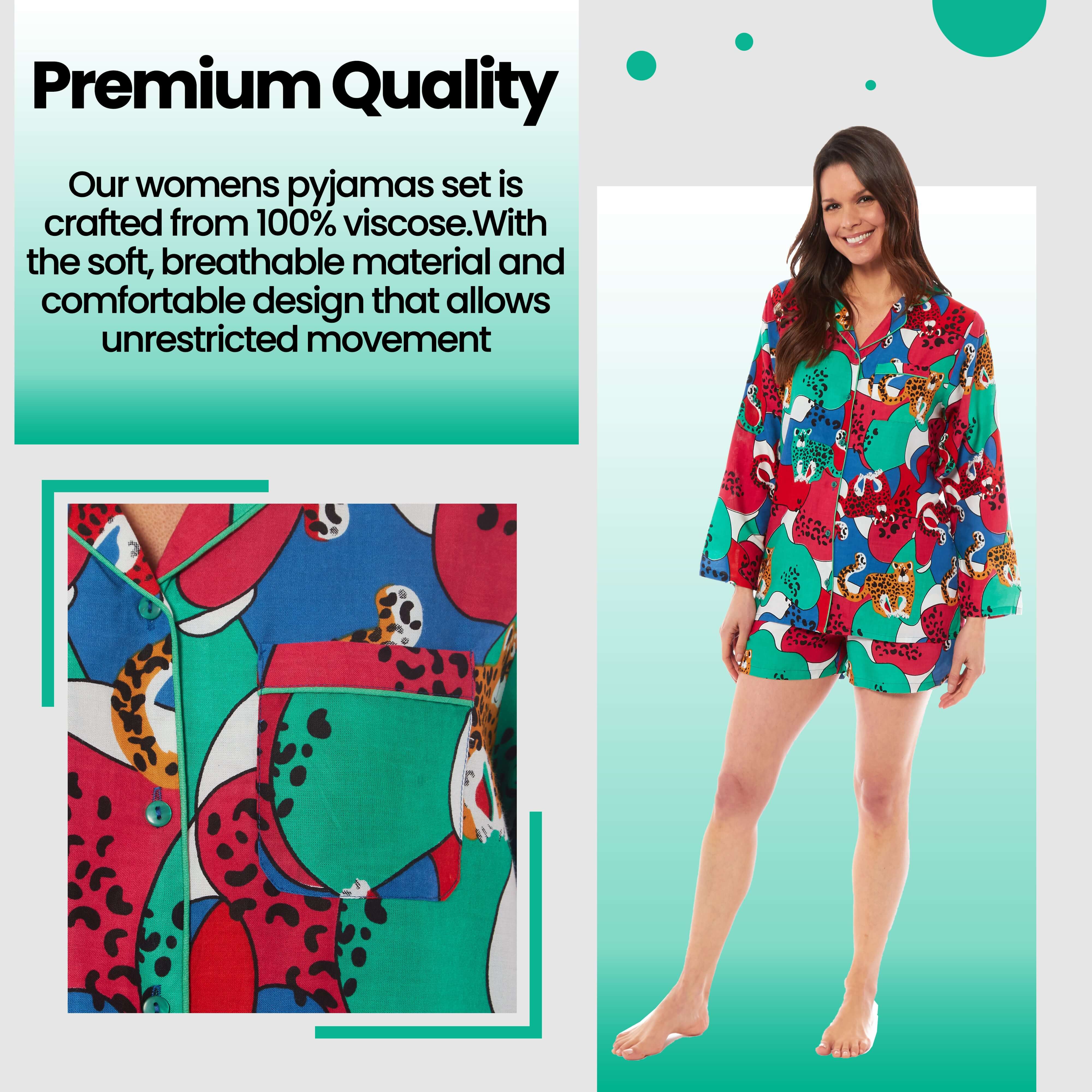 Women's Jaguar Jungle Leopard Short Pyjama Set Button Up Sleepwear