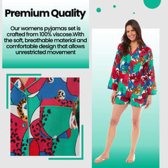 Women's Jaguar Jungle Leopard Short Pyjama Set Button Up Sleepwear