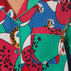 Women's Jaguar Jungle Leopard Short Pyjama Set Button Up Sleepwear