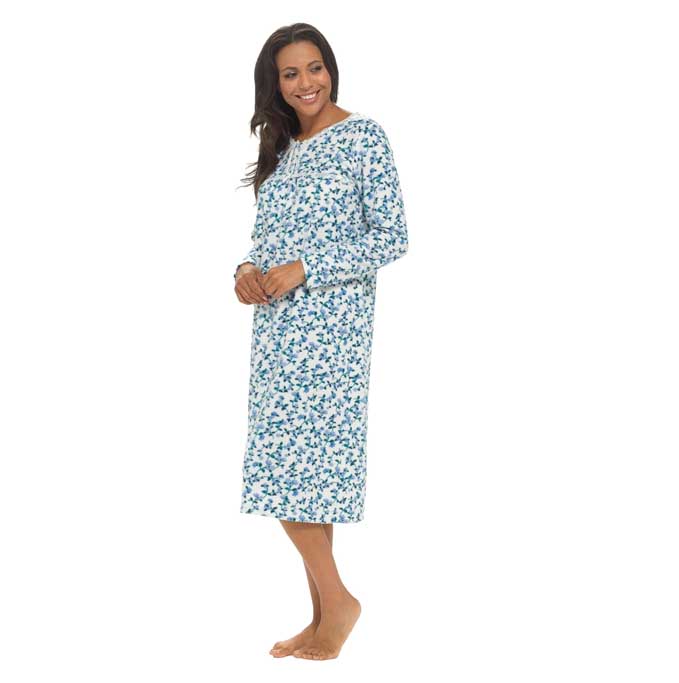 Women's Long Sleeve Fleece Nightdress Floral Print Cosy Winter