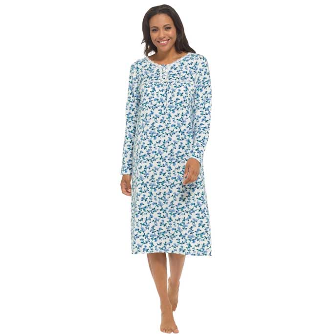 Women's Long Sleeve Fleece Nightdress Floral Print Cosy Winter