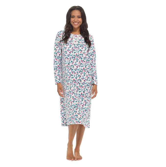 Women's Long Sleeve Fleece Nightdress Floral Print Cosy Winter