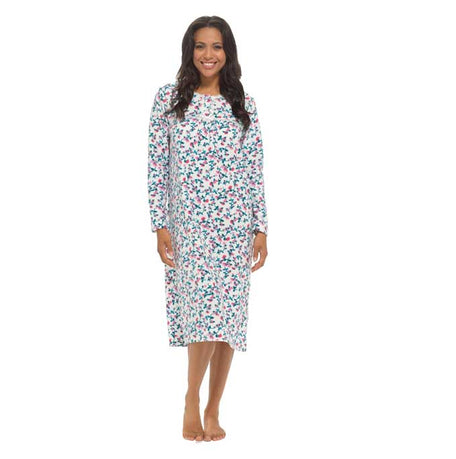 Women's Long Sleeve Fleece Nightdress Floral Print Cosy Winter