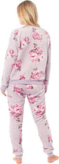 Women's Floral Fleece Pyjama Set With Long Sleeve Top And Elastic Waist