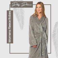 Women's Waffle Fleece Robe Long Belted Pockets Luxurious Dressing Gown