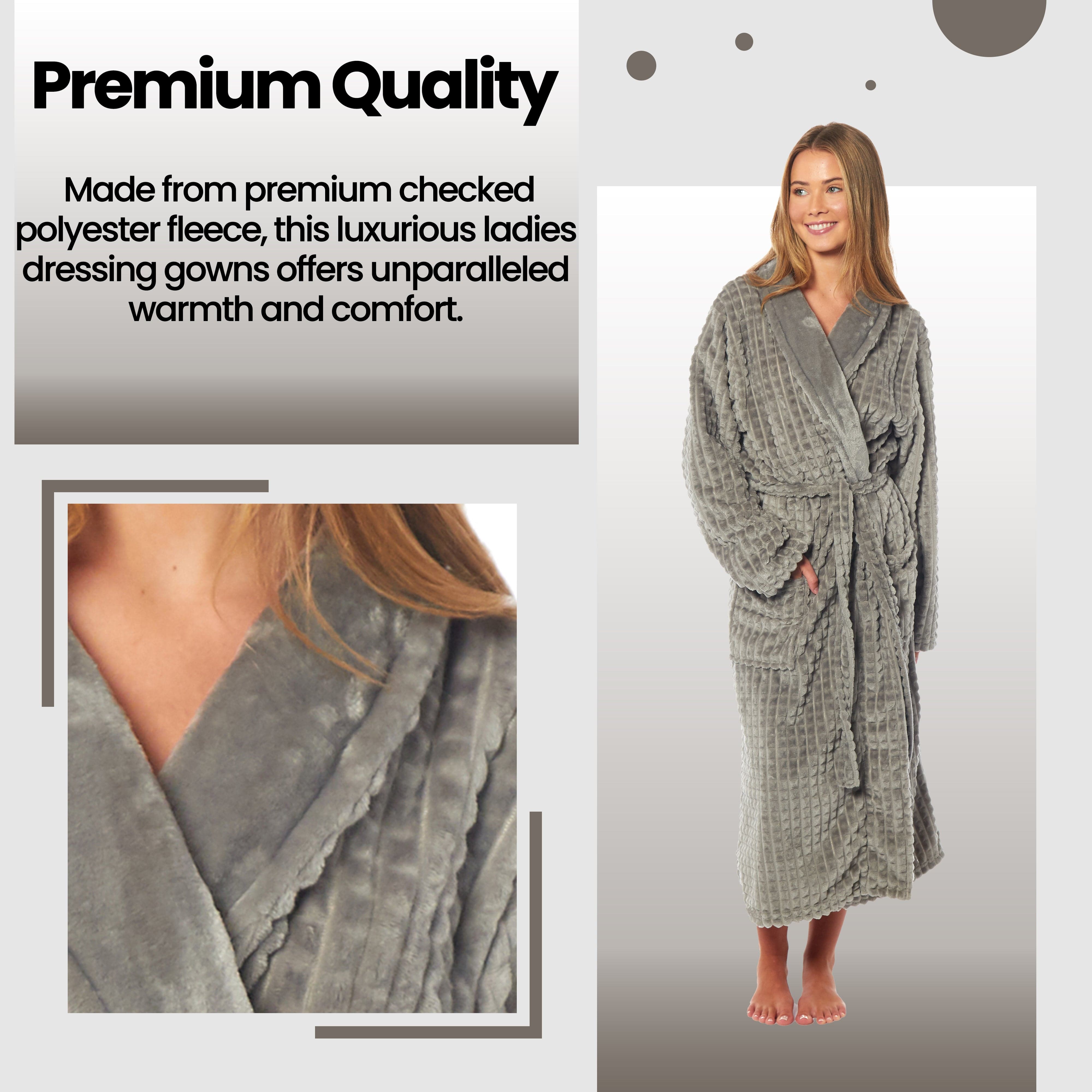 Women's Waffle Fleece Robe Long Belted Pockets Luxurious Dressing Gown