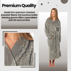 Women's Waffle Fleece Robe Long Belted Pockets Luxurious Dressing Gown