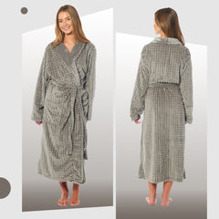 Women's Waffle Fleece Robe Long Belted Pockets Luxurious Dressing Gown