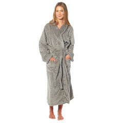 Women's Waffle Fleece Robe Long Belted Pockets Luxurious Dressing Gown