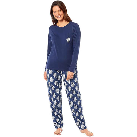 Women's Navy Tiger Print Polar Fleece Pyjama Set Cosy Winter