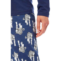Women's Navy Tiger Print Polar Fleece Pyjama Set Cosy Winter