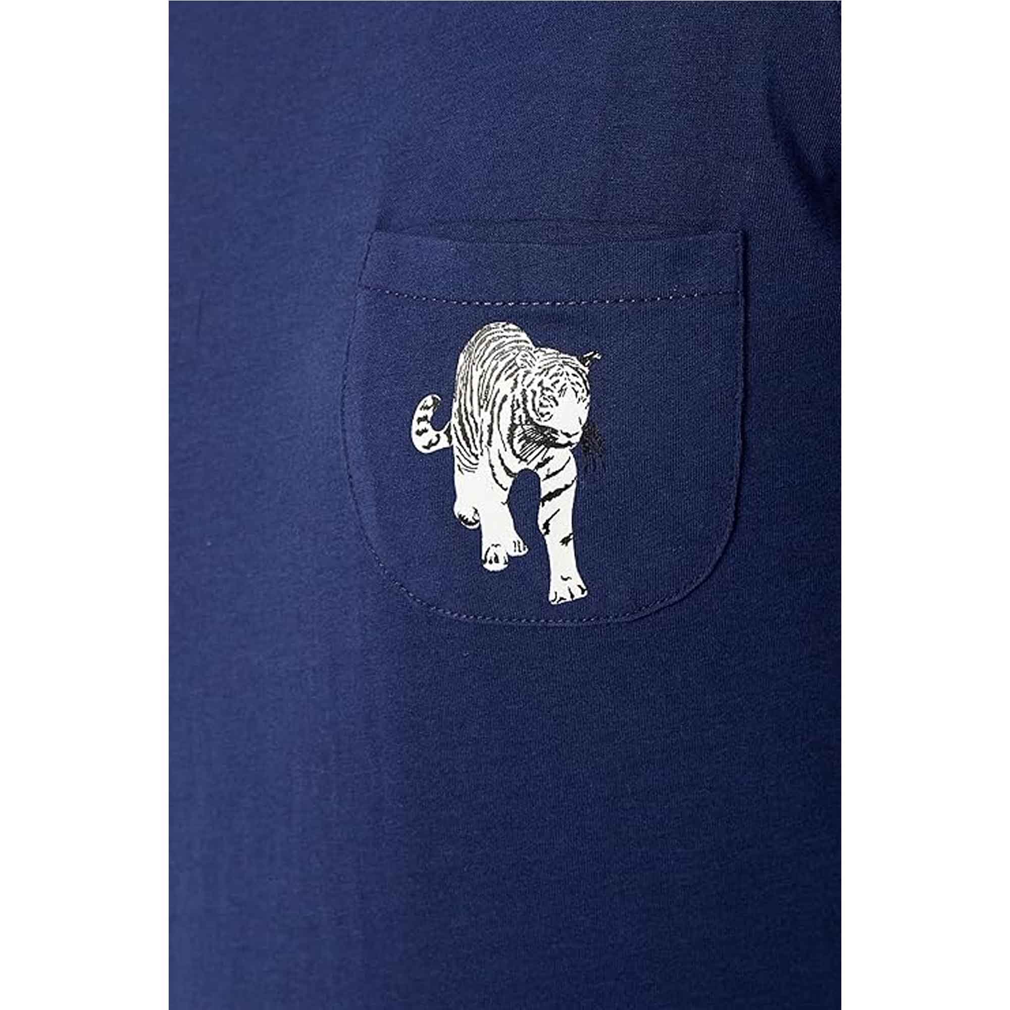 Women's Navy Tiger Print Polar Fleece Pyjama Set Cosy Winter
