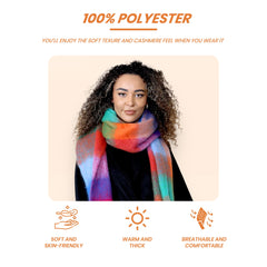 Women's Orange Blue Chunky Knit Plaid Blanket Scarf Long Winter Wrap