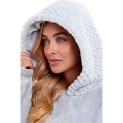 Women's Plush Hooded Poncho Blanket Oversized Fleece Hoodie With Fur Hood