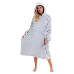 Women's Plush Hooded Poncho Blanket Oversized Fleece Hoodie With Fur Hood