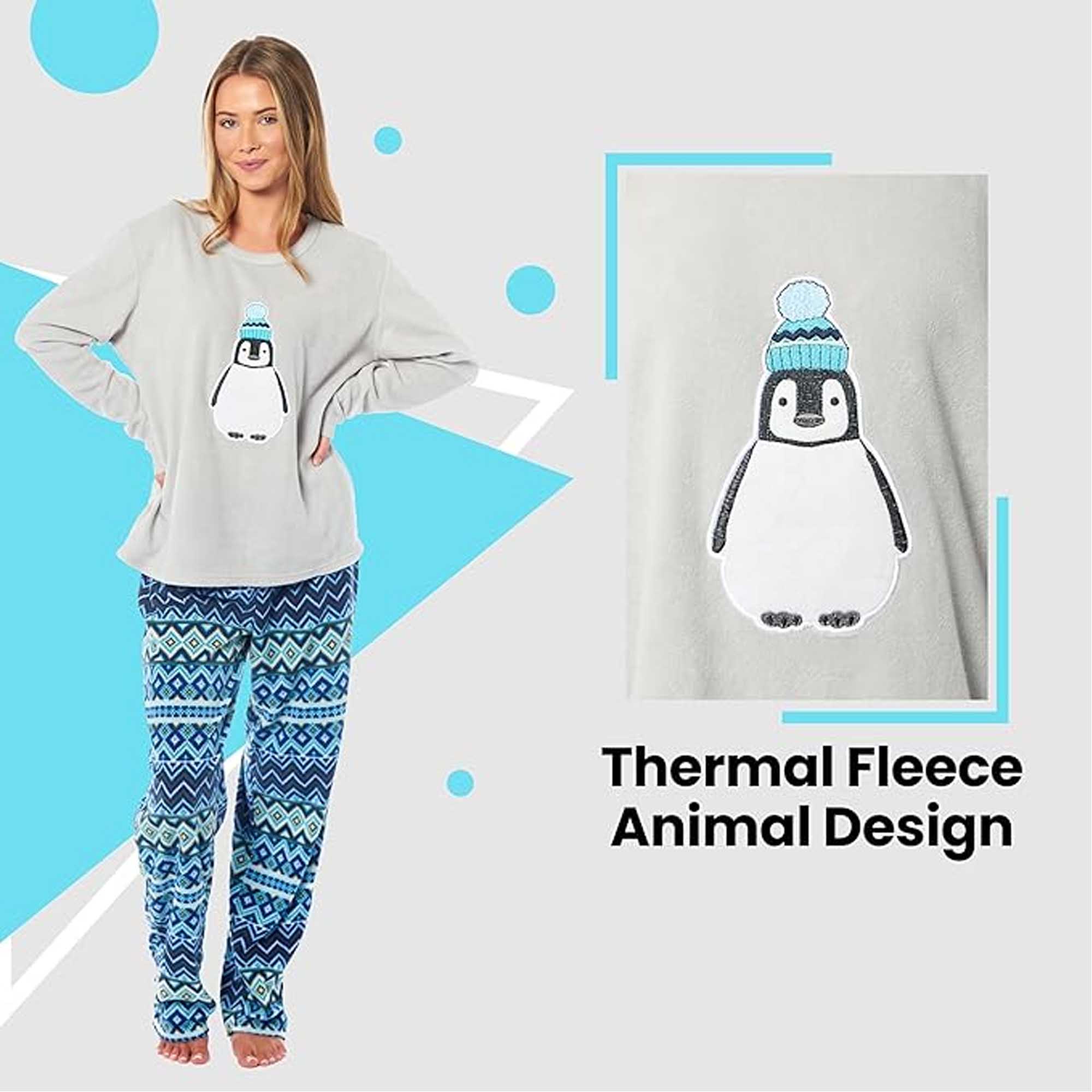 Women's Thermal Fleece Pyjama Set Long Sleeve Warm Winter Nightwear