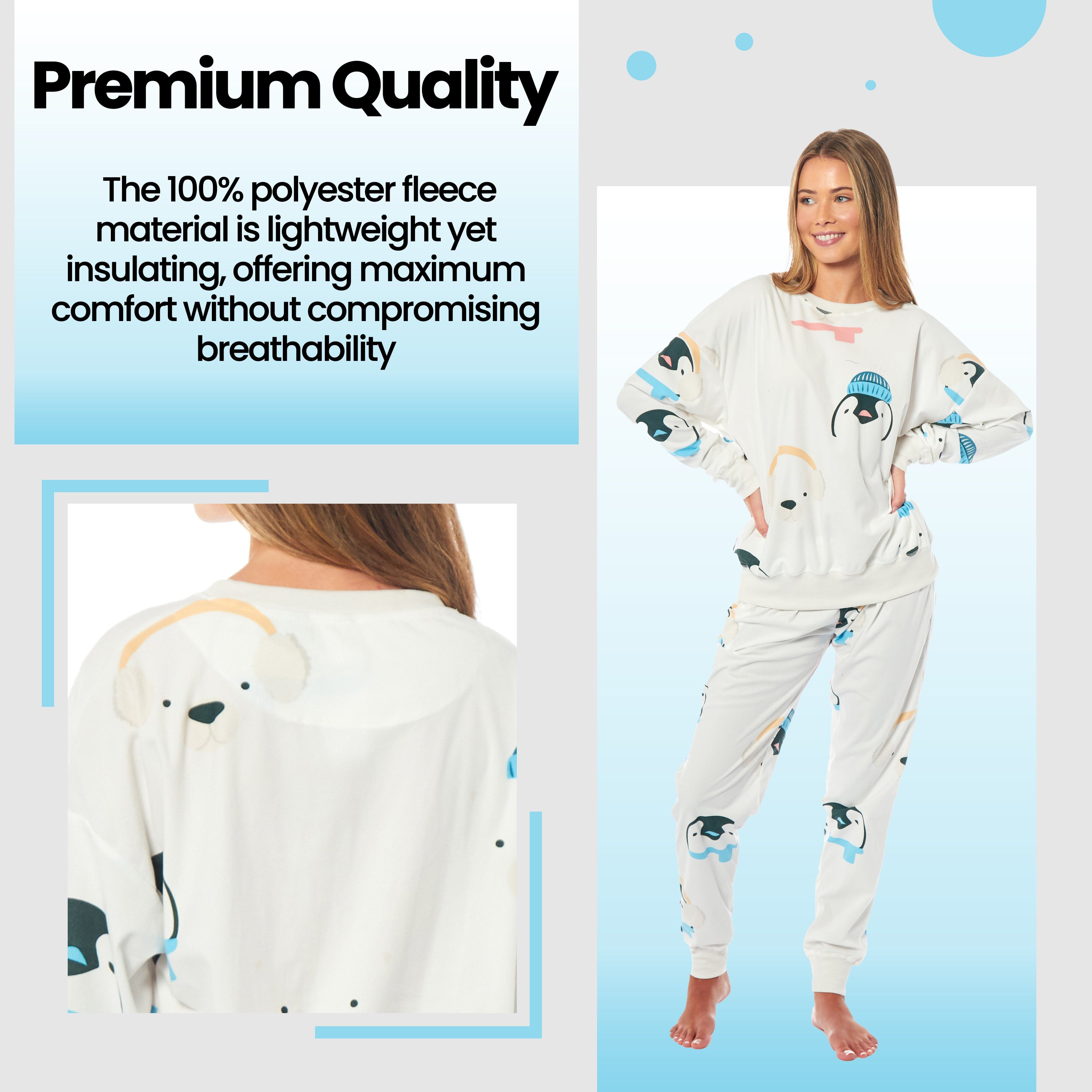 Women's Fleece Pyjama Set Penguins And Polar Bears Long Sleeve Animal Print