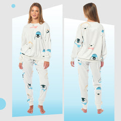 Women's Fleece Pyjama Set Penguins And Polar Bears Long Sleeve Animal Print