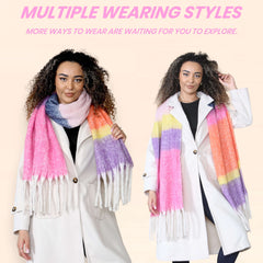 Women’s Pink Purple Chunky Knit Blanket Scarf Long Winter Wrap Striped