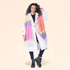 Women’s Pink Purple Chunky Knit Blanket Scarf Long Winter Wrap Striped