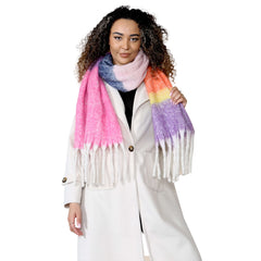 Women’s Pink Purple Chunky Knit Blanket Scarf Long Winter Wrap Striped