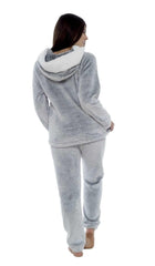 Women's Plush Fleece Hooded Pyjama Set in Shimmer Grey Cosy Winter