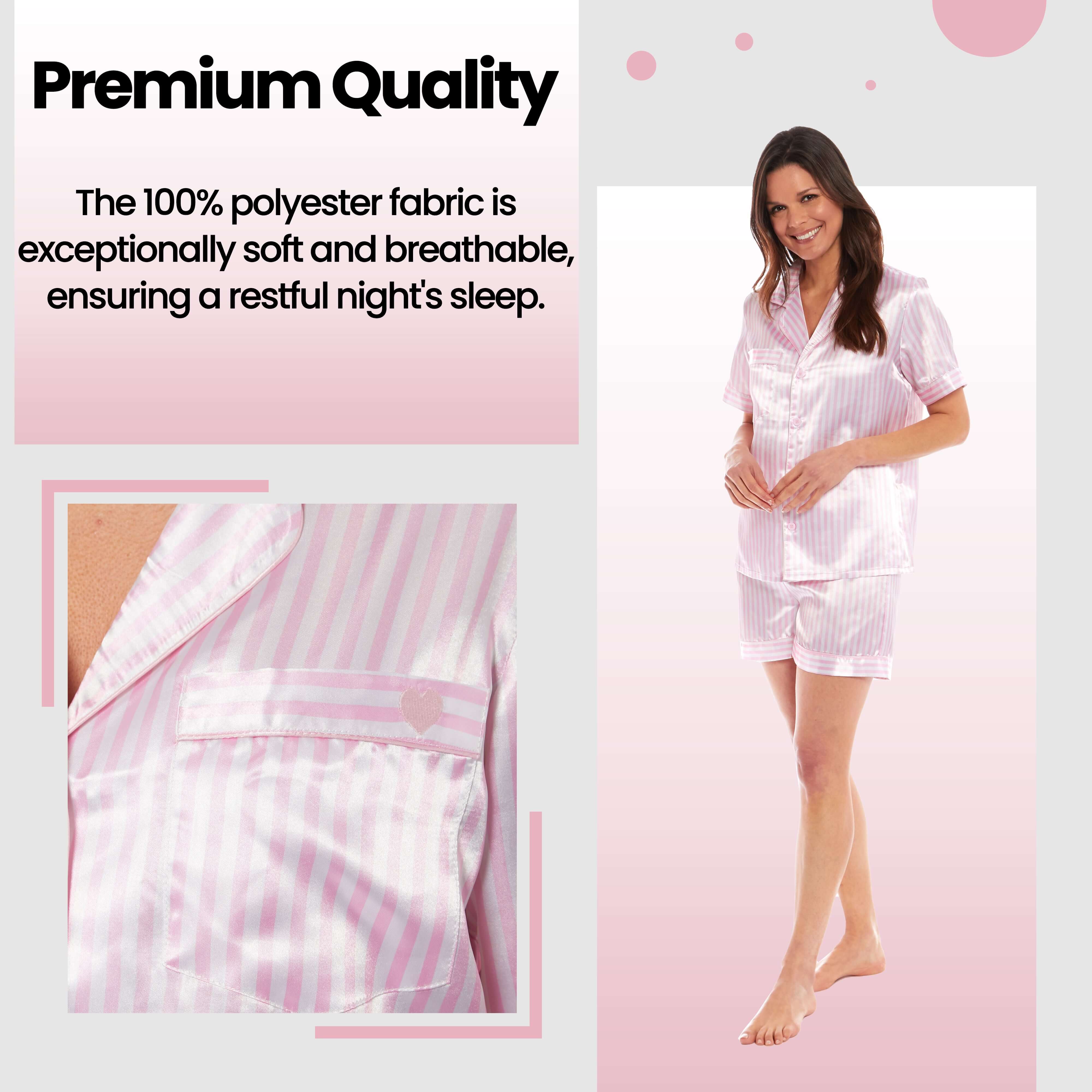 Women's Satin Silk Short Pyjama Set Black Pink Grey UK Sizes 8-22