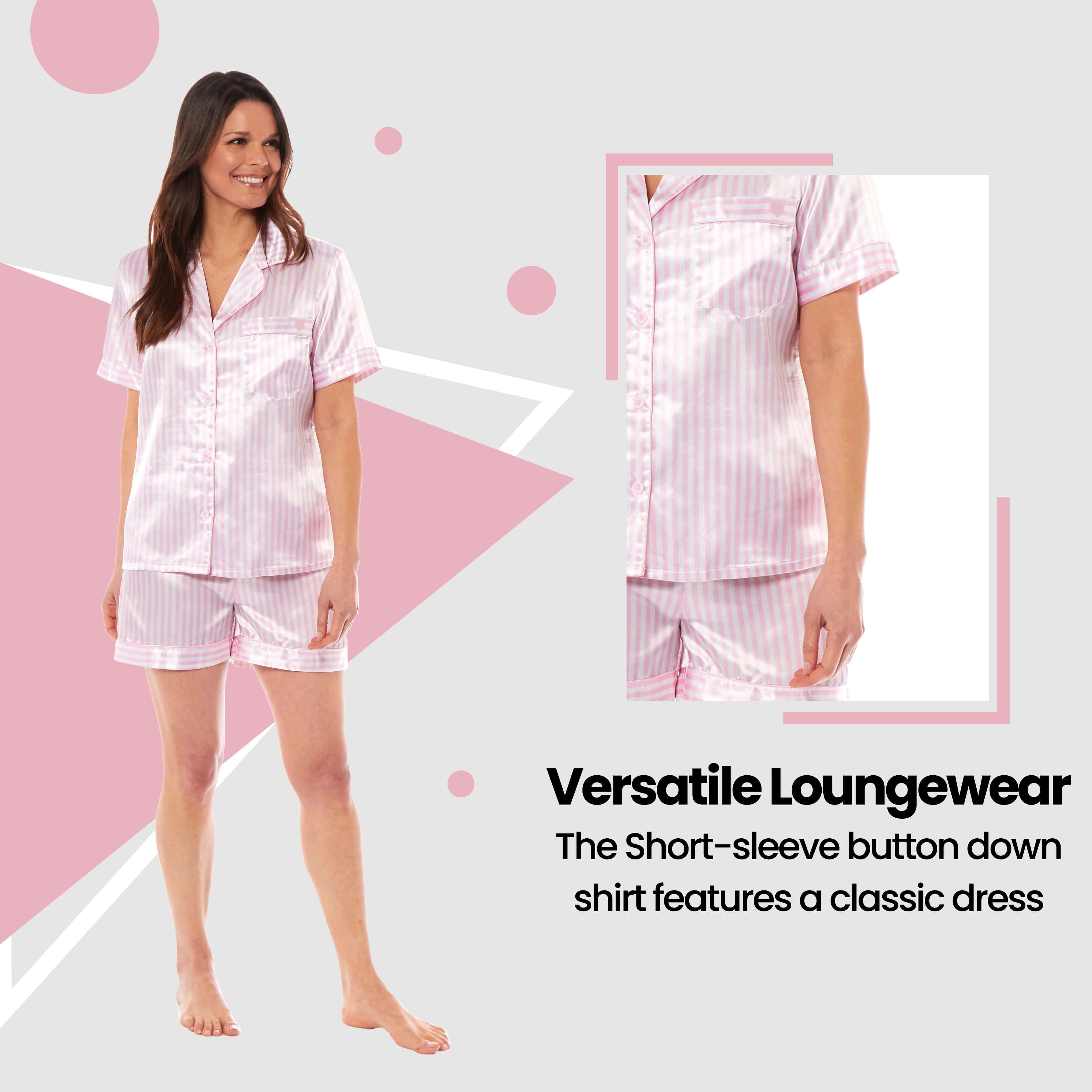 Women's Satin Silk Short Pyjama Set Black Pink Grey UK Sizes 8-22