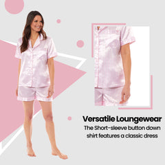 Women's Satin Silk Short Pyjama Set Black Pink Grey UK Sizes 8-22