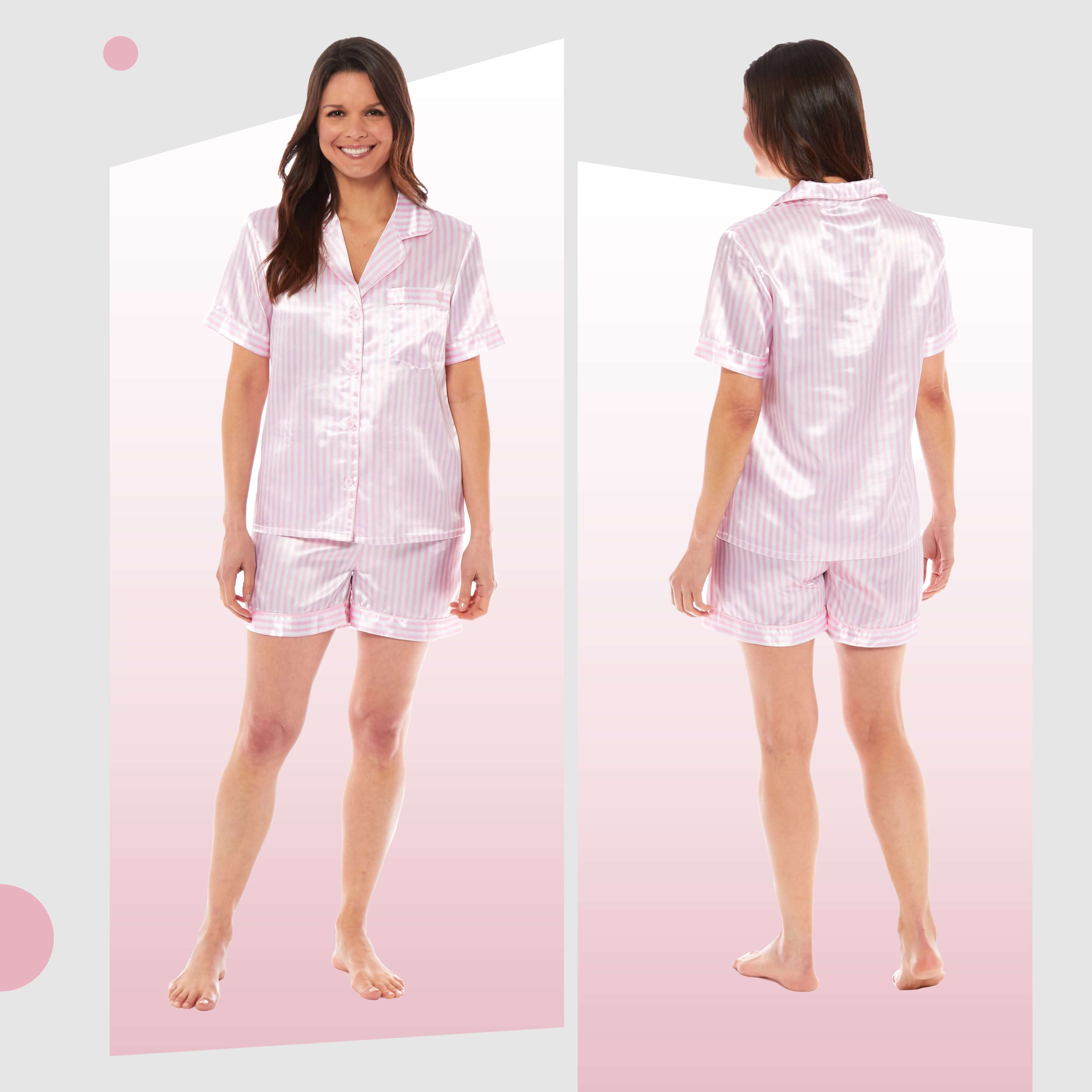Women's Satin Silk Short Pyjama Set Black Pink Grey UK Sizes 8-22