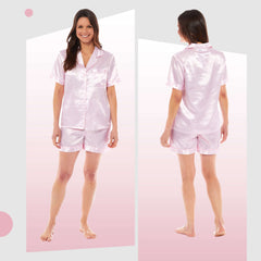 Women's Satin Silk Short Pyjama Set Black Pink Grey UK Sizes 8-22