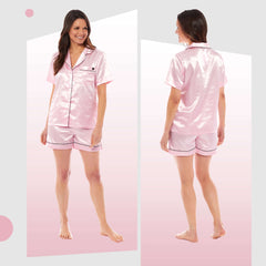 Women's Satin Silk Short Pyjama Set Black Pink Grey UK Sizes 8-22
