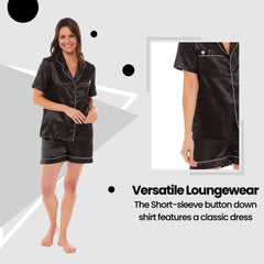 Women's Satin Silk Short Pyjama Set Black Pink Grey UK Sizes 8-22