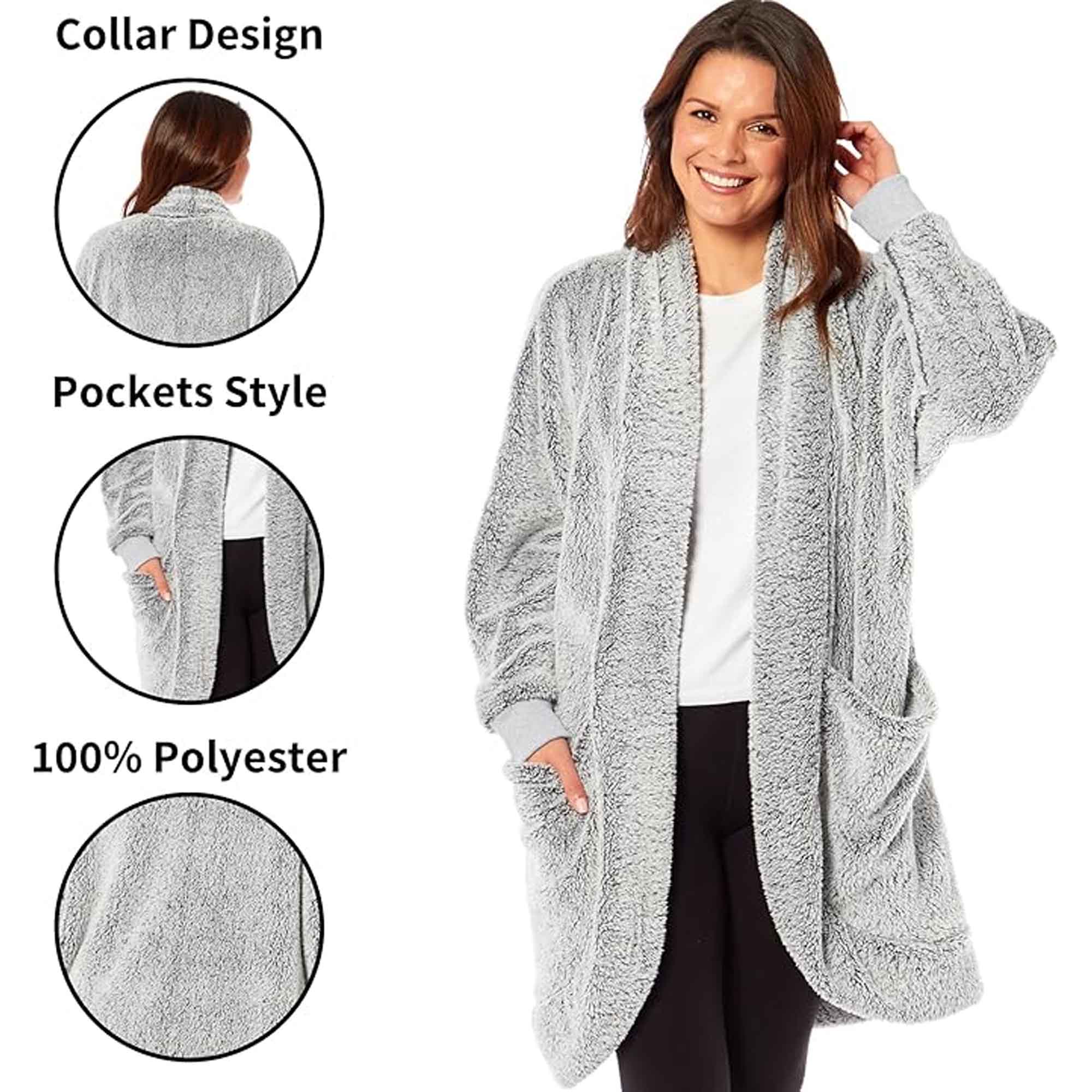 Women's Shimmer Grey Cardi Gown Soft Touch Luxury House Coat Robe Loungewear