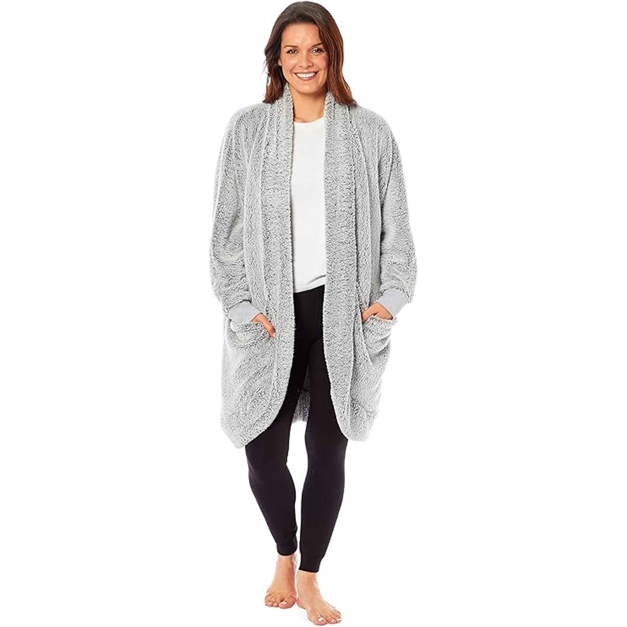 Women's Shimmer Grey Cardi Gown Soft Touch Luxury House Coat Robe Loungewear