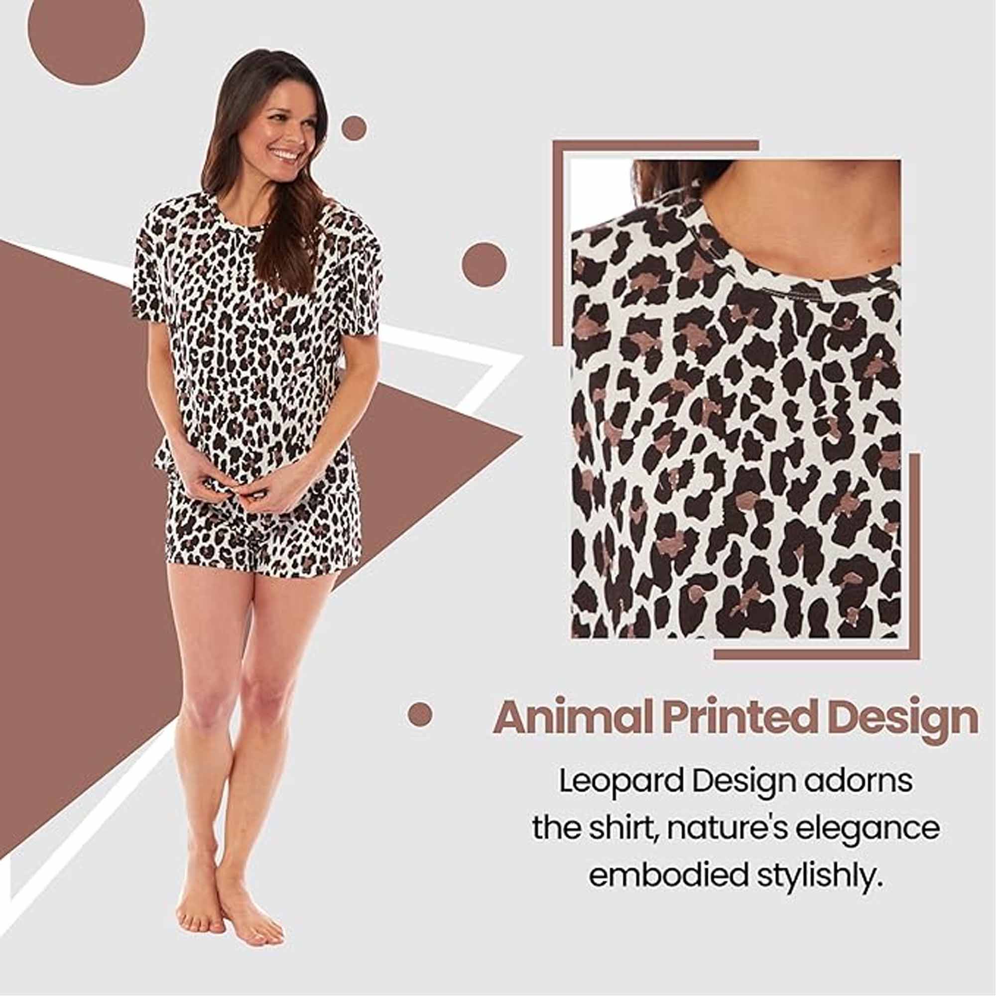 Women's Short Cotton Pyjama Set Leopard And Zebra Prints 100% Cotton