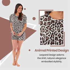 Women's Short Cotton Pyjama Set Leopard And Zebra Prints 100% Cotton