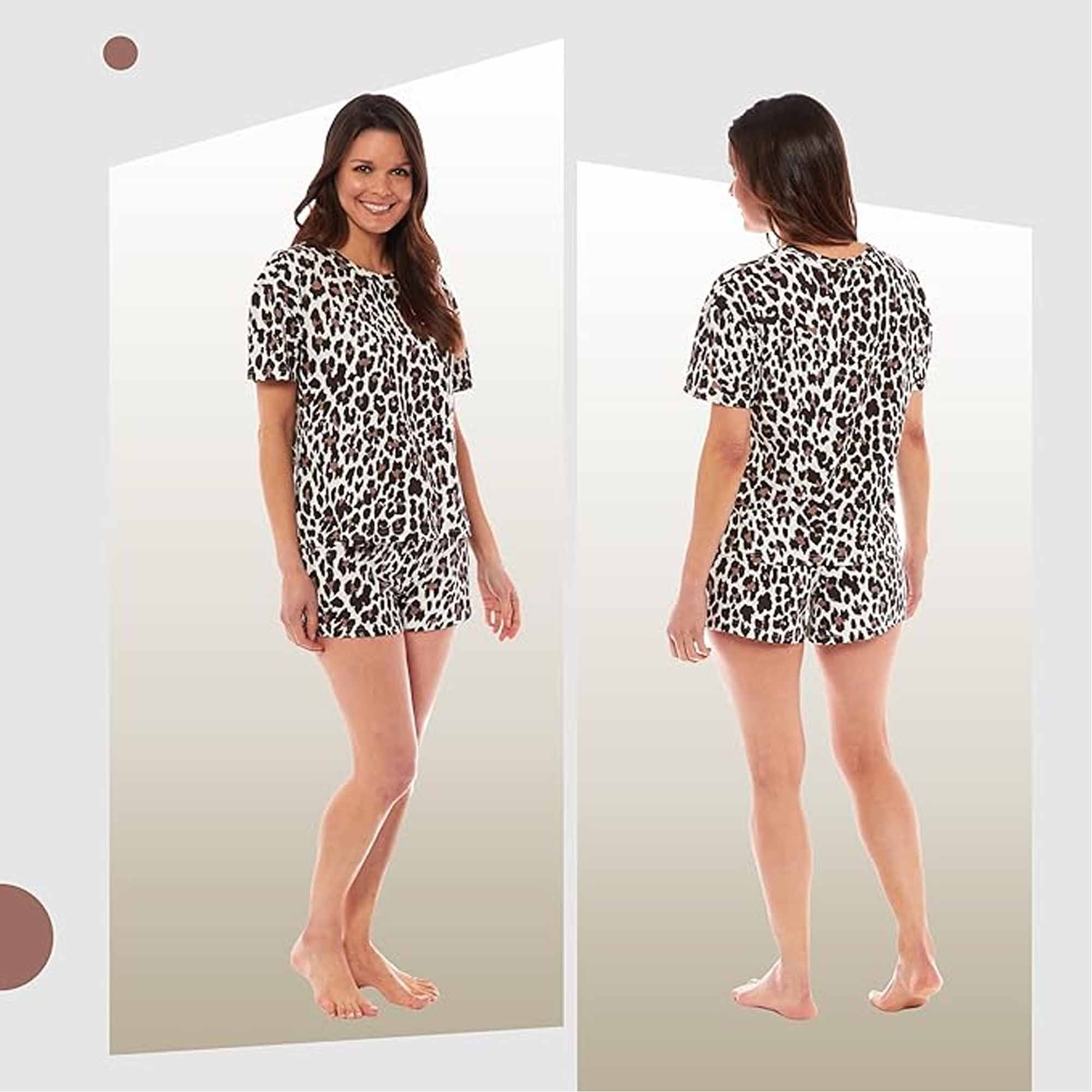 Women's Short Cotton Pyjama Set Leopard And Zebra Prints 100% Cotton
