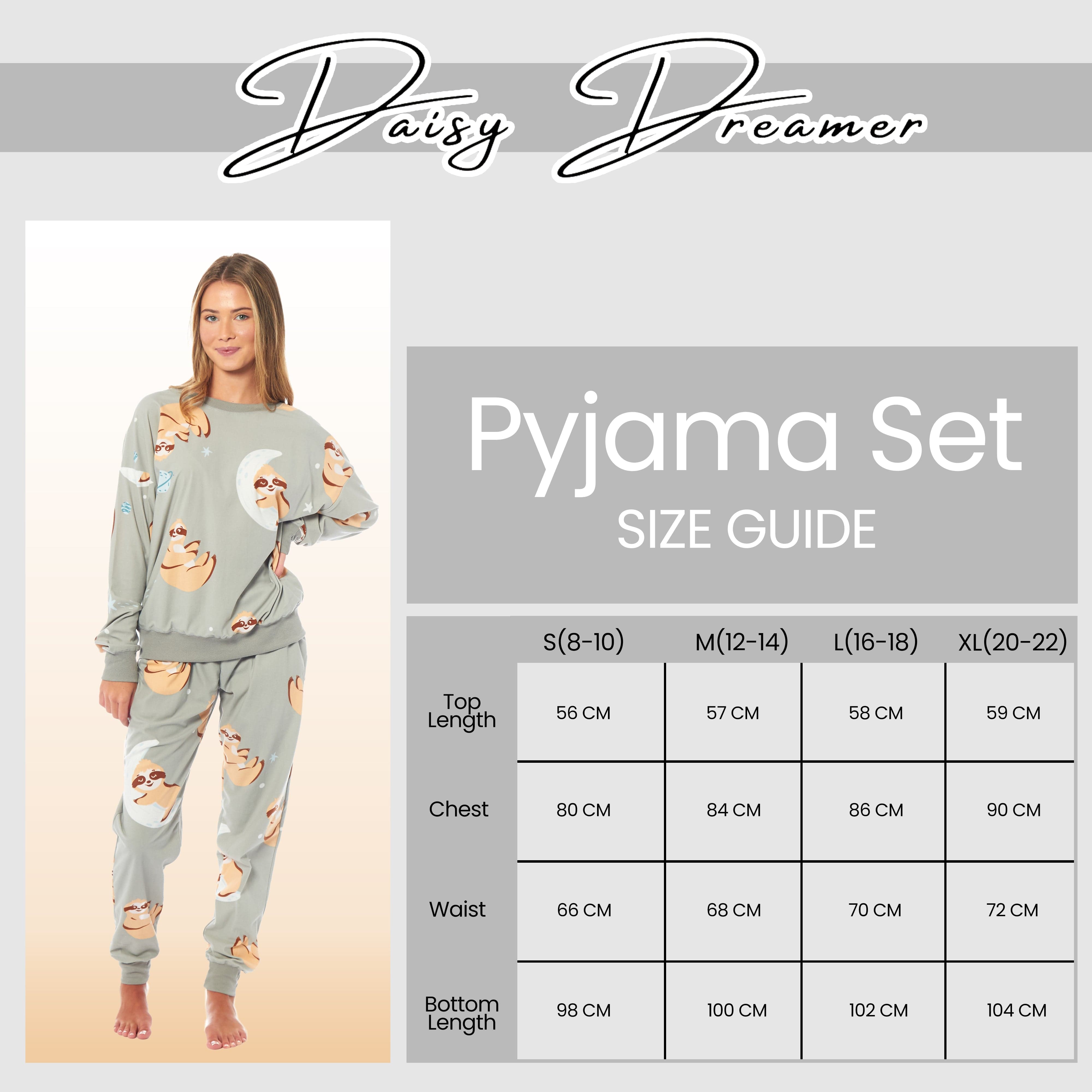 Women's Sloth Fleece Pyjama Set Long Sleeve Animal Print Warm Sleepwear