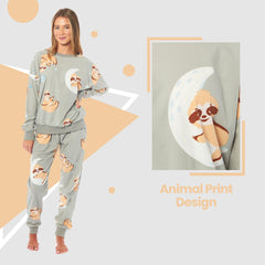 Women's Sloth Fleece Pyjama Set Long Sleeve Animal Print Warm Sleepwear