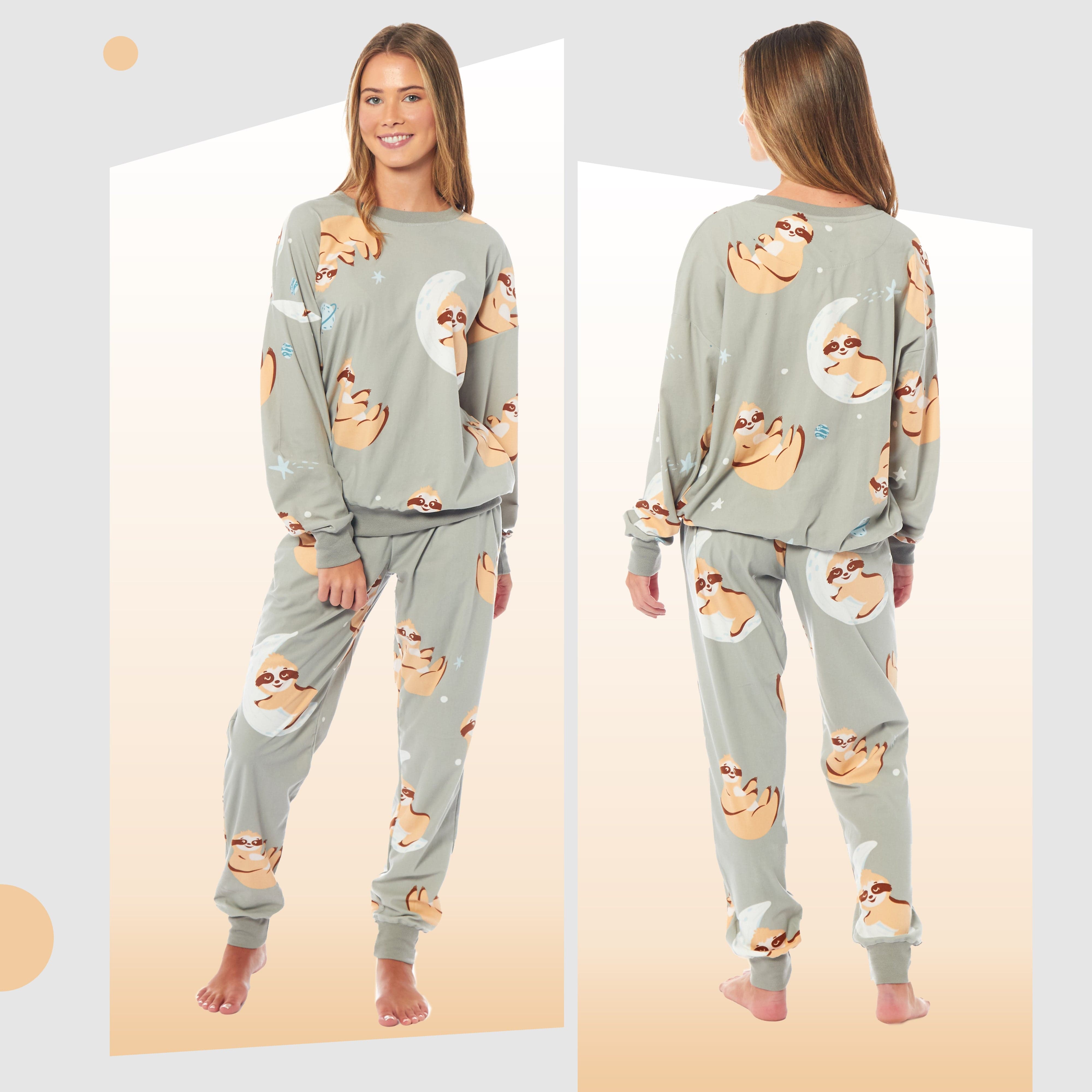 Women's Sloth Fleece Pyjama Set Long Sleeve Animal Print Warm Sleepwear