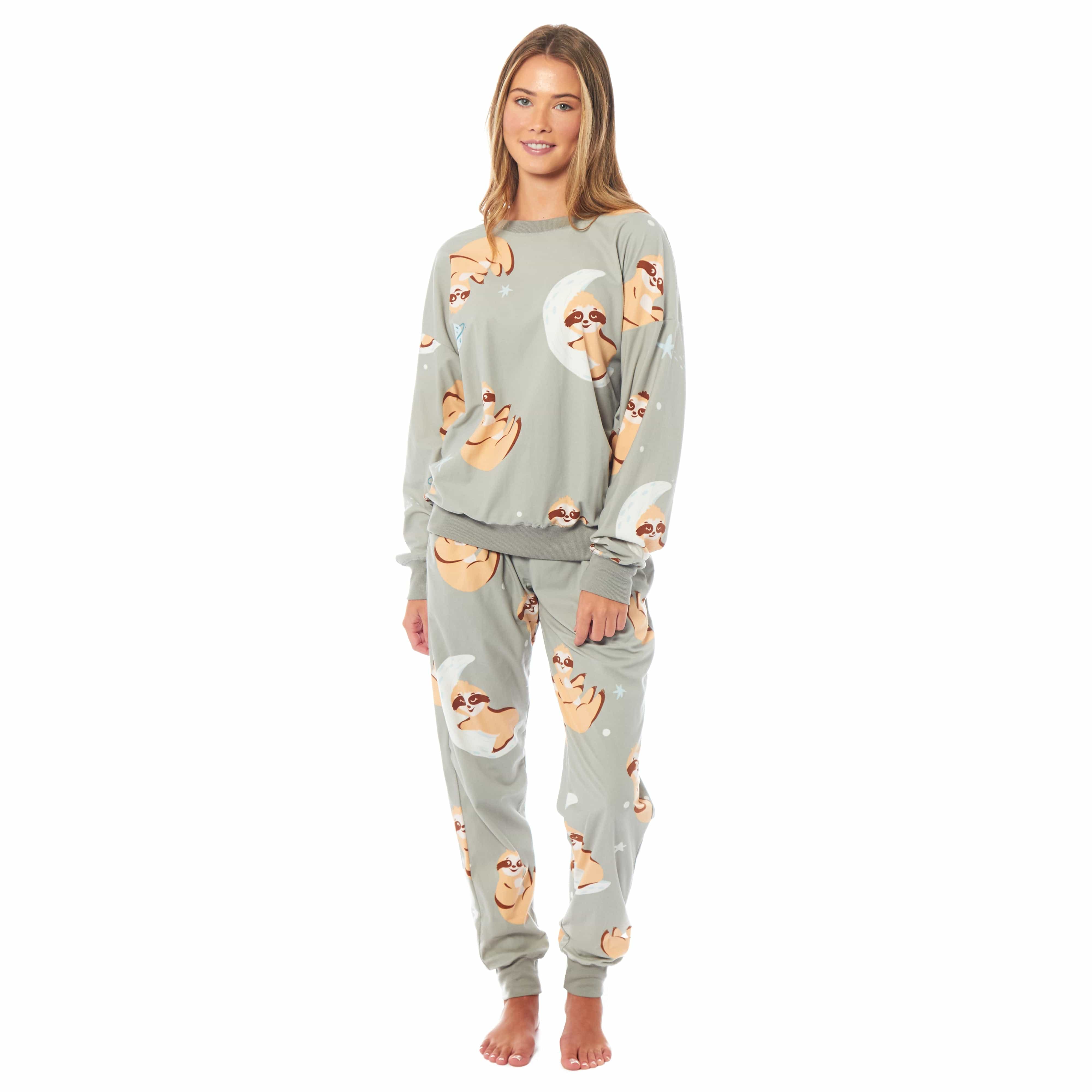 Women's Sloth Fleece Pyjama Set Long Sleeve Animal Print Warm Sleepwear