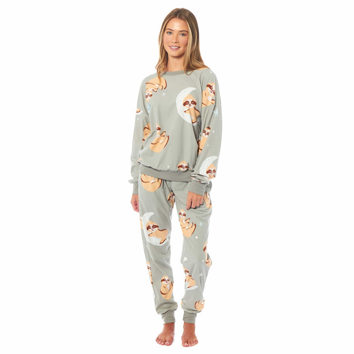 Women's Sloth Fleece Pyjama Set Long Sleeve Animal Print Warm Sleepwear, SLOTH