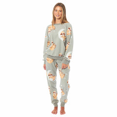 Women's Sloth Fleece Pyjama Set Long Sleeve Animal Print Warm Sleepwear
