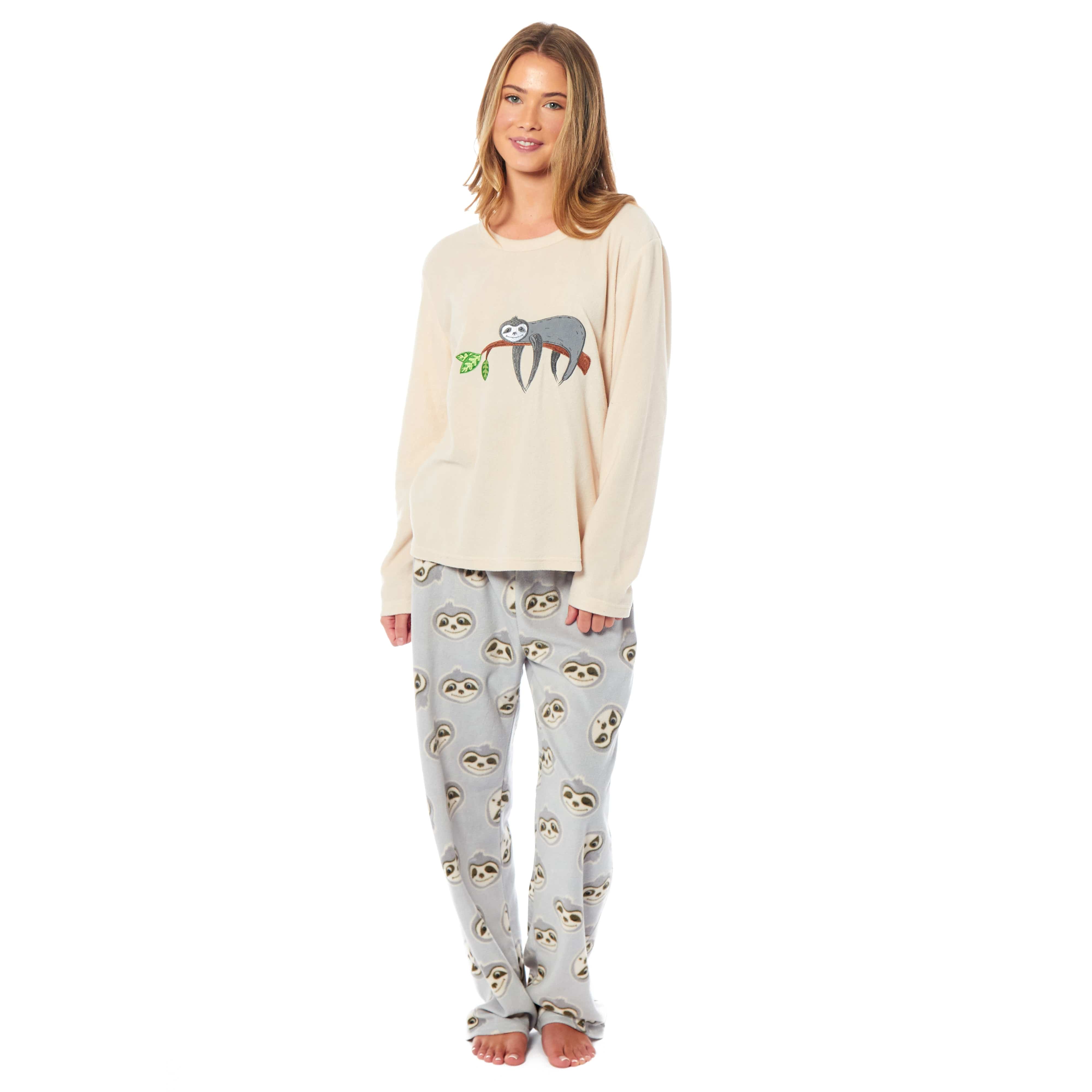 Women's Thermal Fleece Pyjama Set Long Sleeve Warm Cosy Winter Nightwear