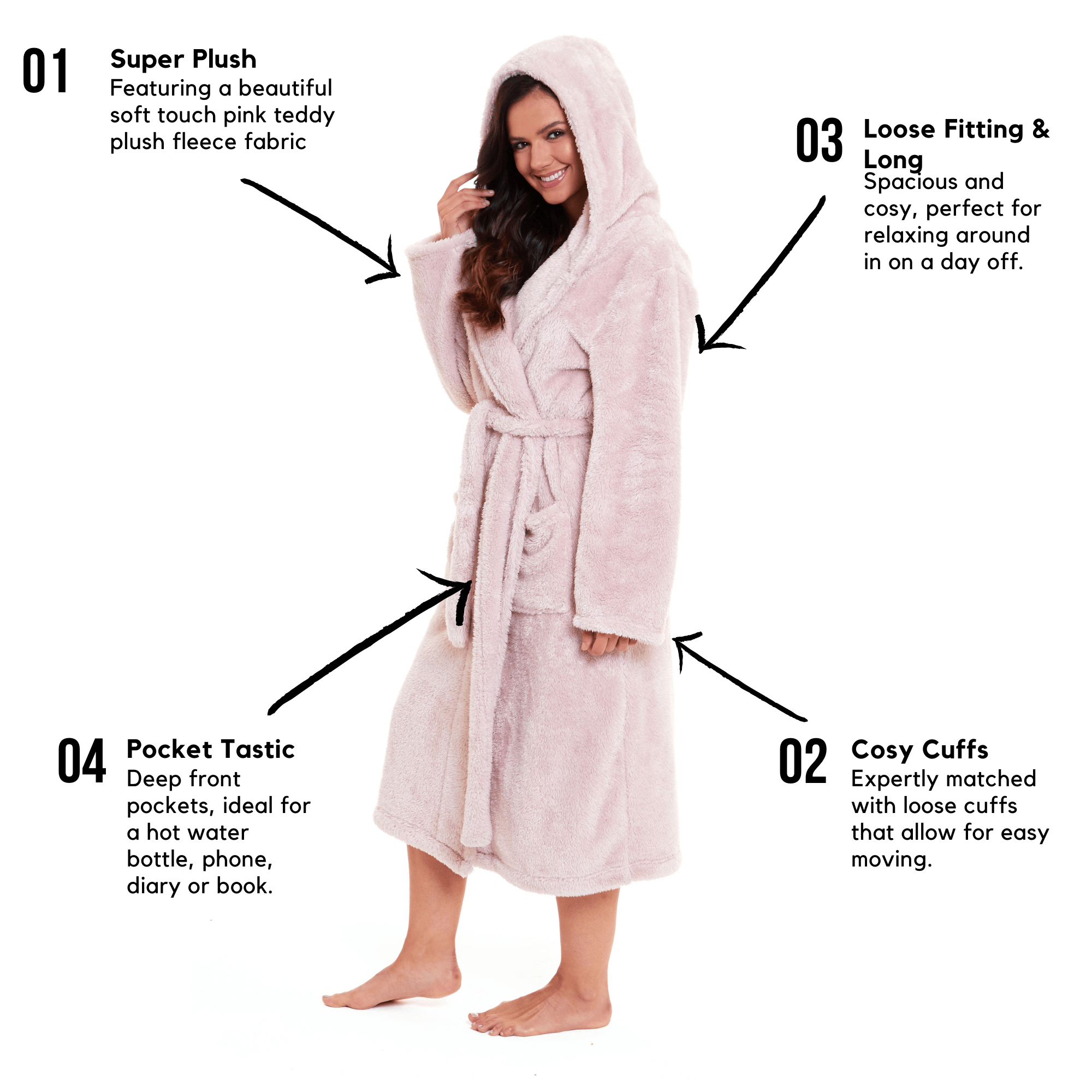 Women's Fleece Hooded Robe Snuggle Touch Velvet-Soft Loungewear