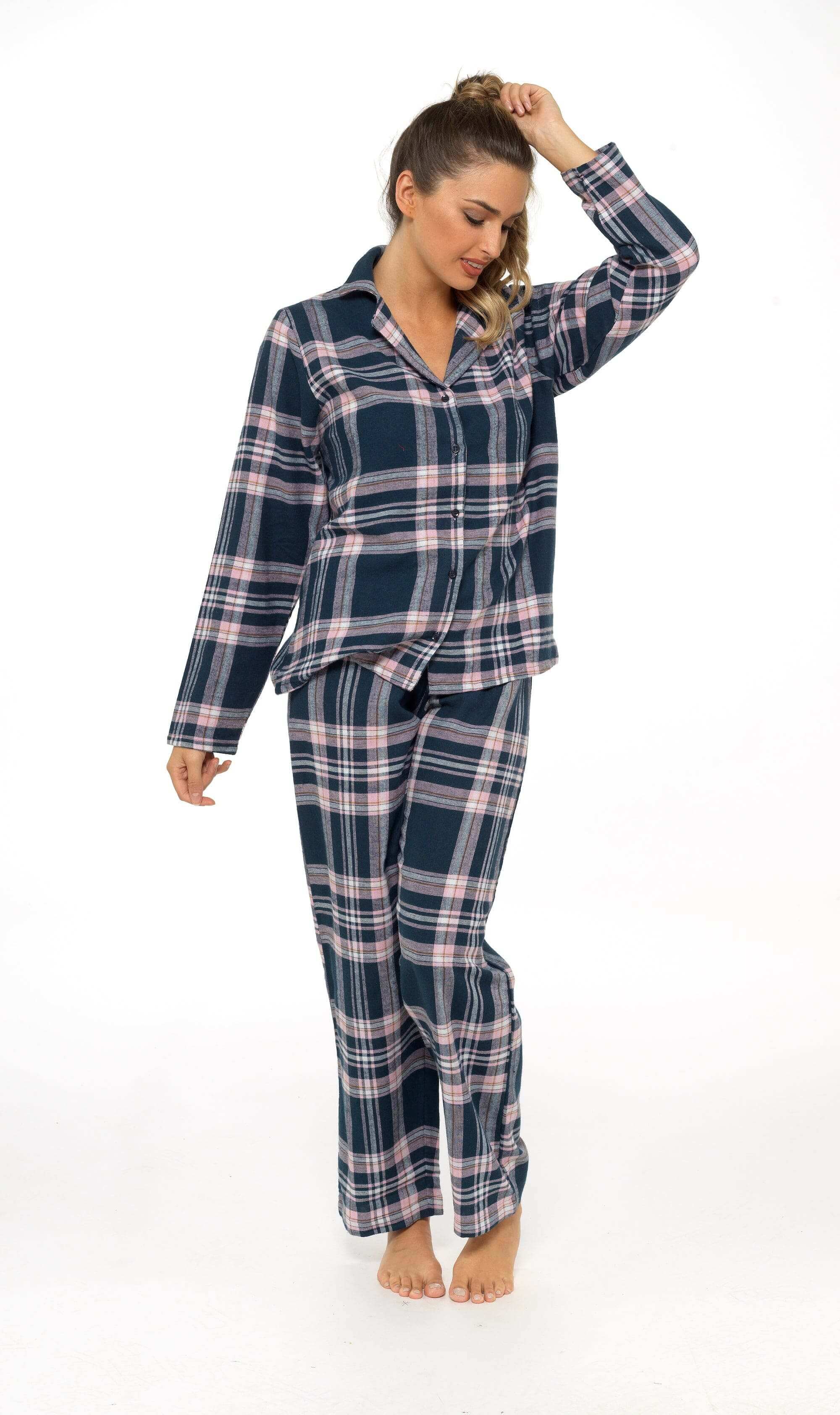 Women's Flannelette Check Pyjama Set Soft Brushed Cotton Easy Care