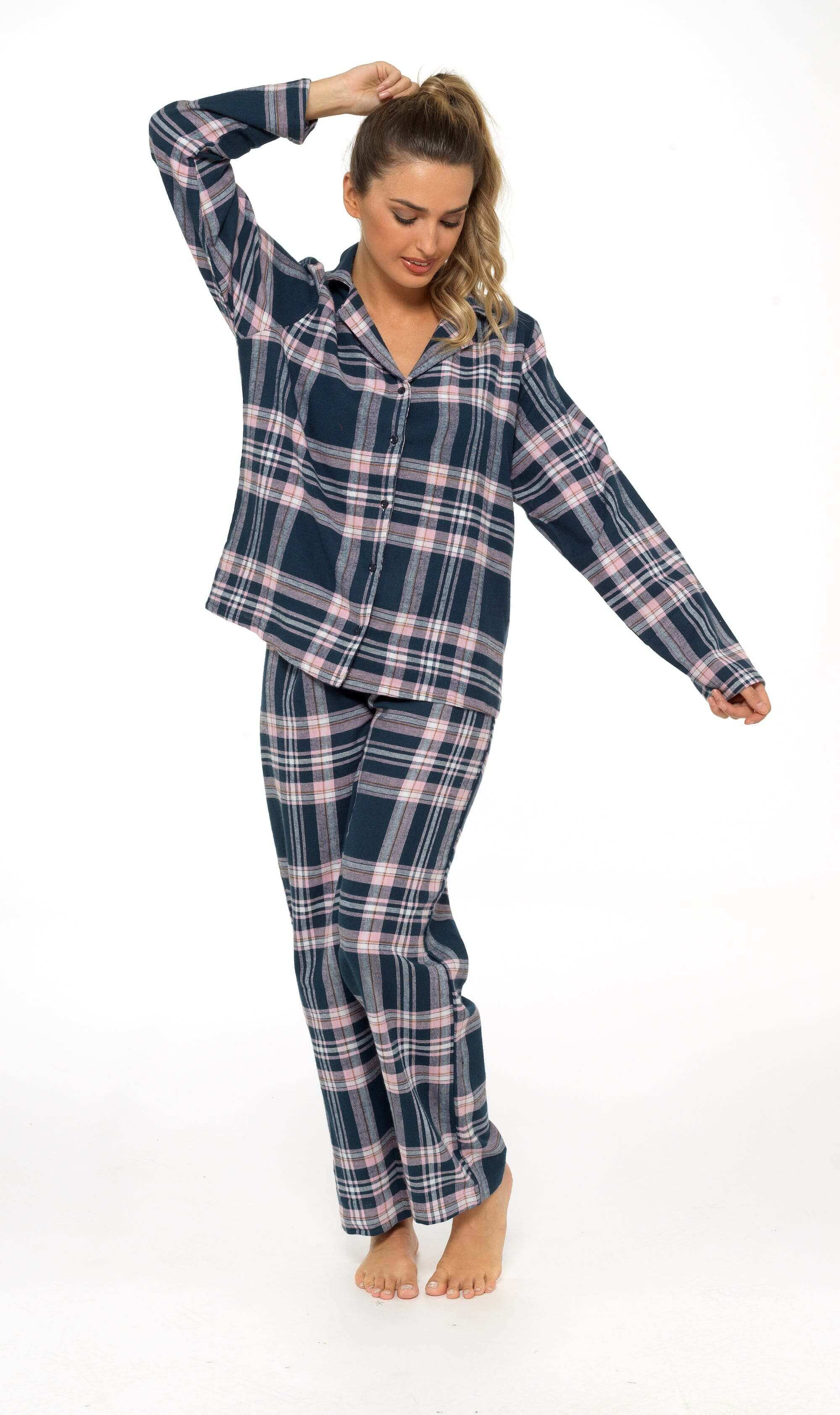Women's Flannelette Check Pyjama Set Soft Brushed Cotton Easy Care