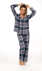 Women's Flannelette Check Pyjama Set Soft Brushed Cotton Easy Care